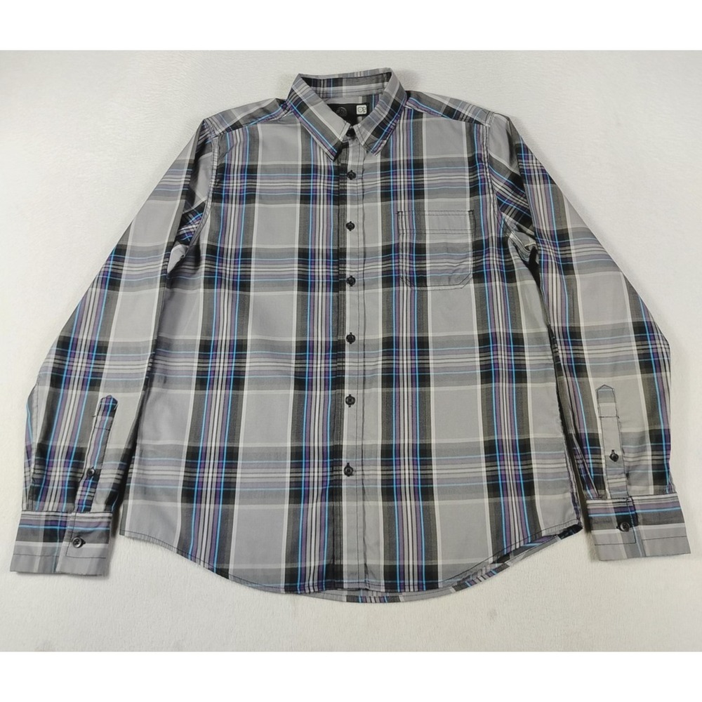 OP Ocean Pacific Shirt Men Large Gray Plaid Long Sleeve Button Down Lightweight